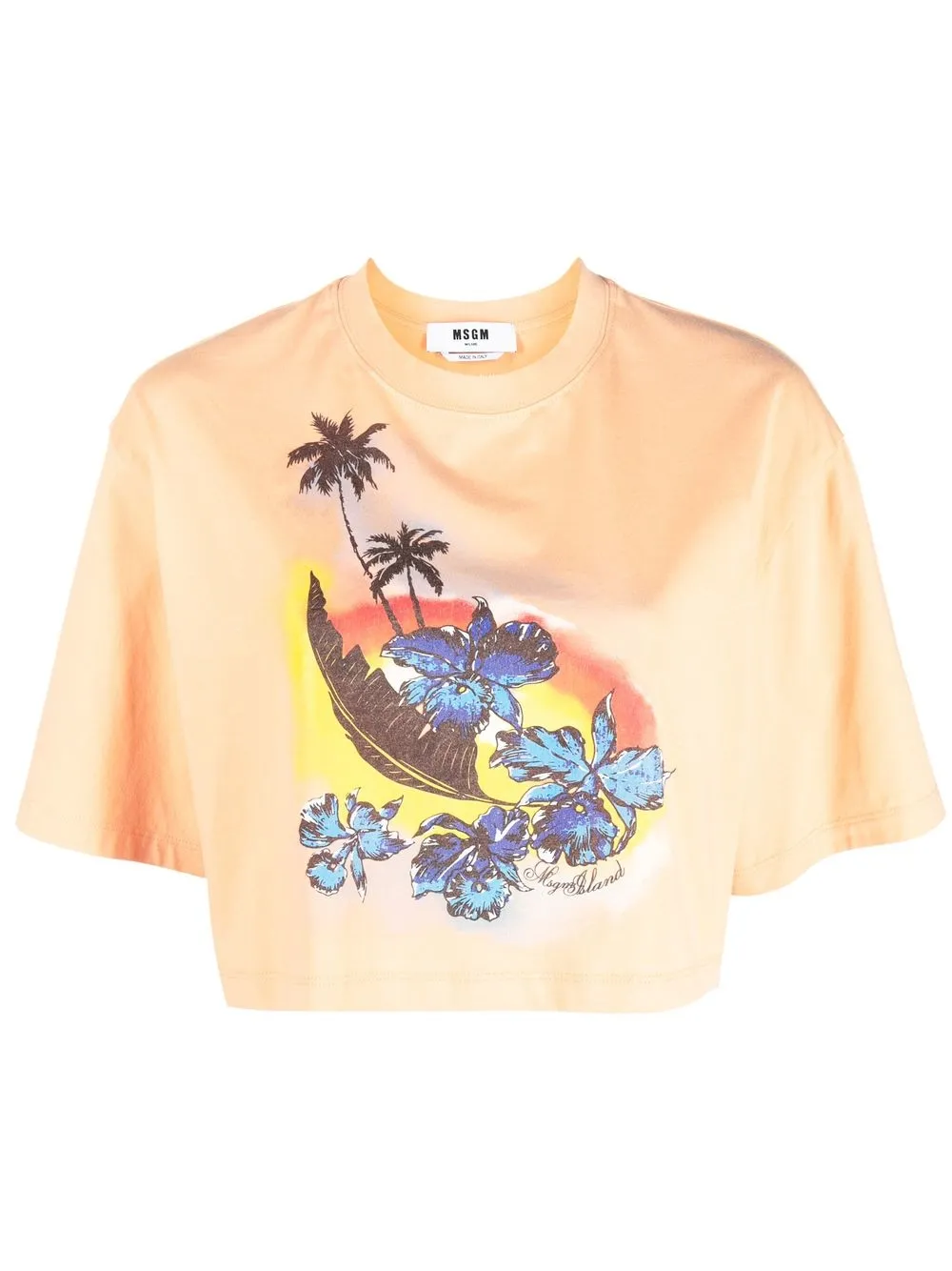 Msgm Graphic Print Cropped T-shirt In Orange