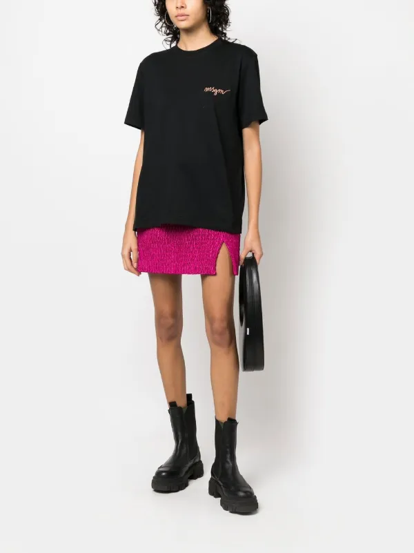 MSGM Logo Embroidered Jersey Ｔシャツ MSGM logo-embroidered Cotton T-shirt | Black | FARFETCH