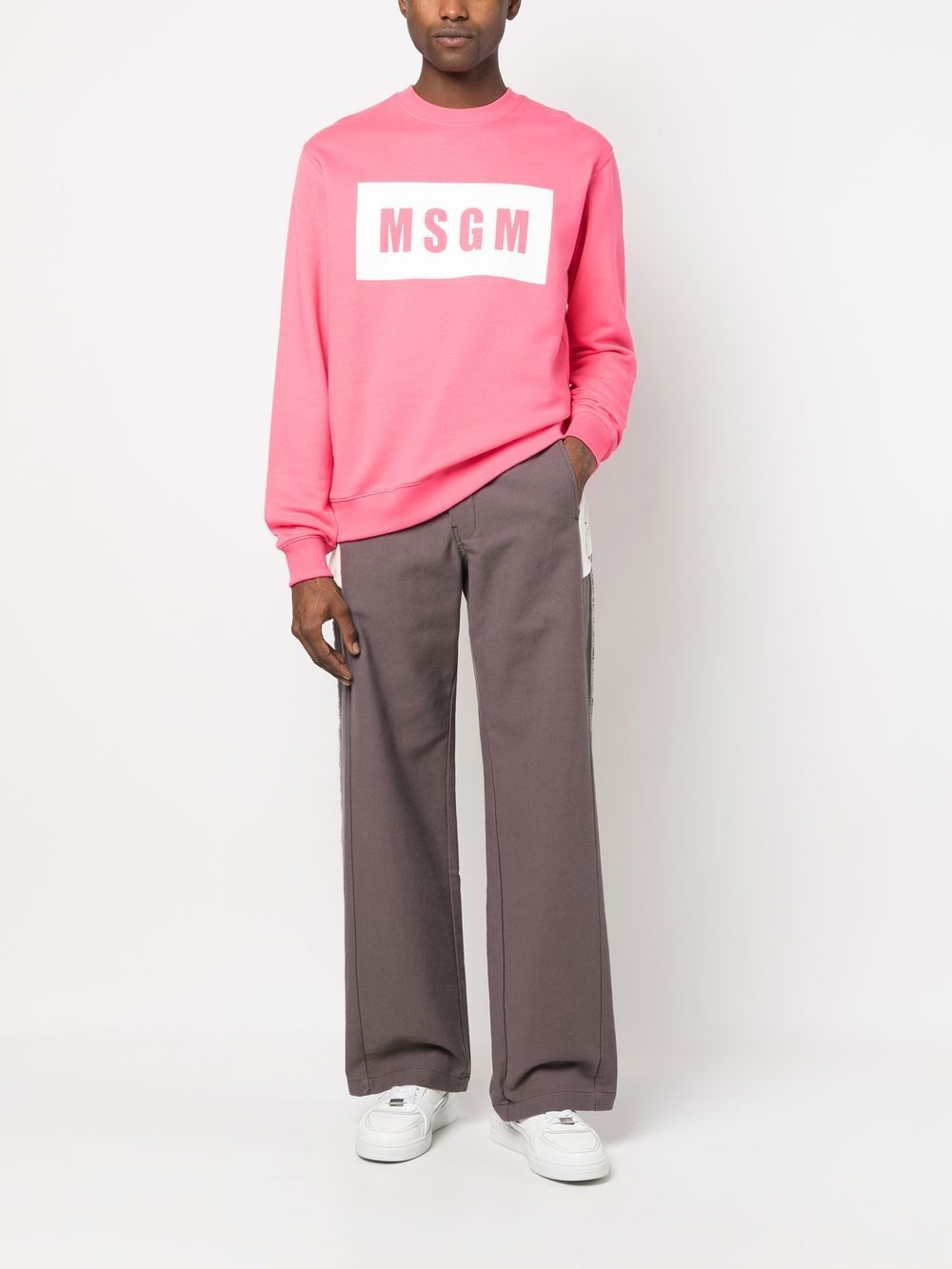 Shop Msgm Logo Print Long-sleeve Sweatshirt In Pink