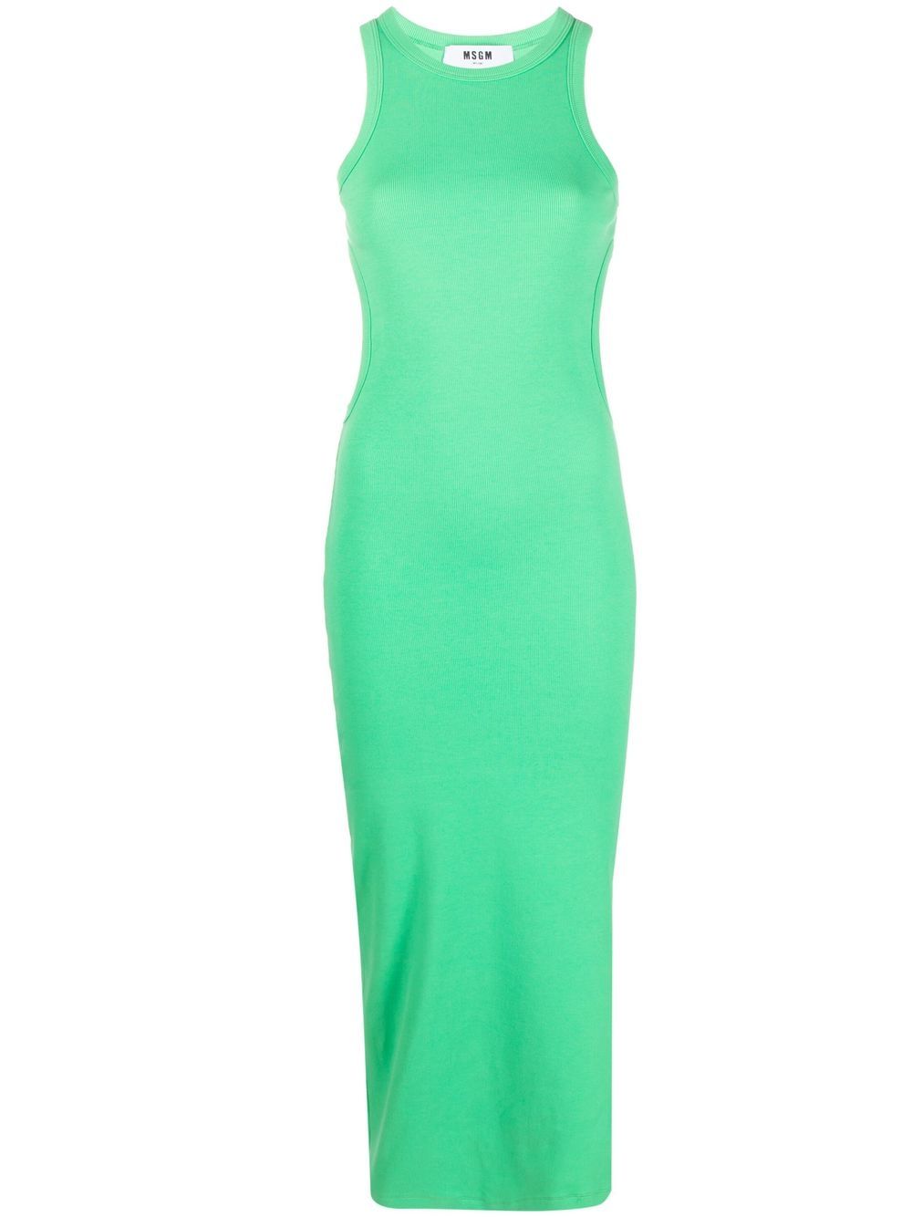 Shop Msgm Ribbed Sleeveless Knitted Dress In Green