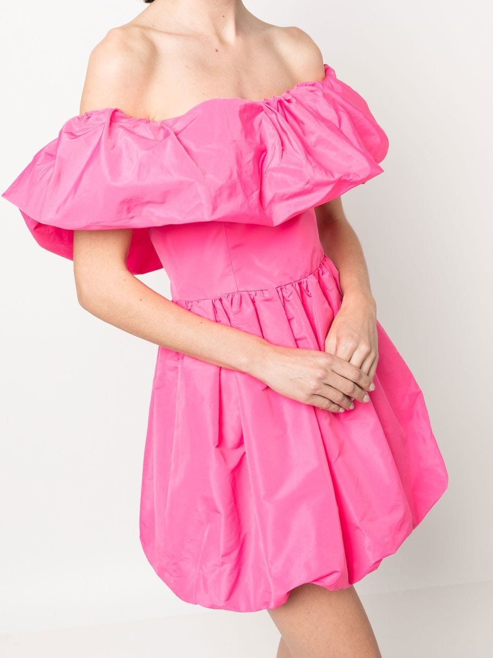 Shop Msgm Ruffled Off-shoulder Puffball Dress In Rosa