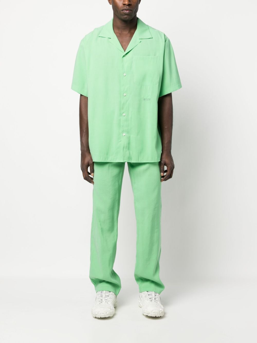 Shop Msgm Embroidered-logo Short-sleeve Shirt In Green