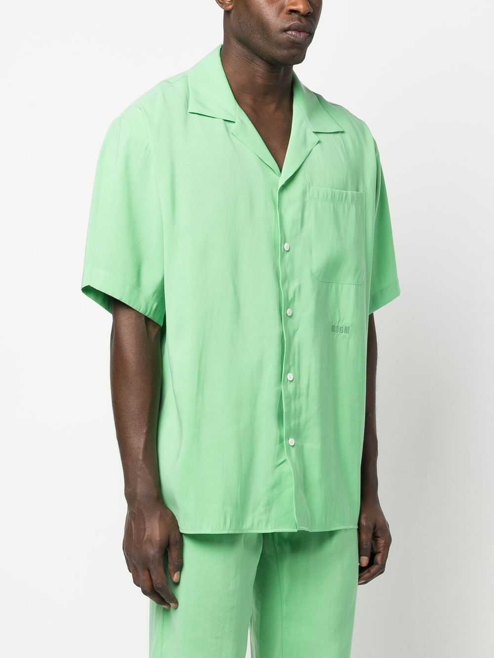 Shop Msgm Embroidered-logo Short-sleeve Shirt In Green