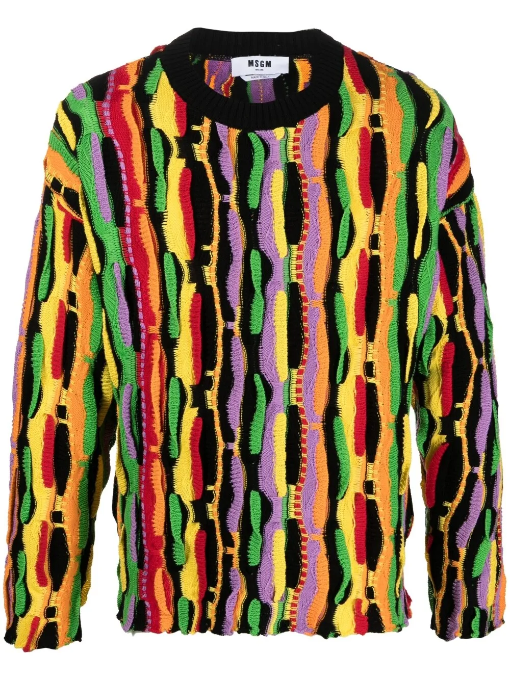 Msgm Cotton Jacquard Knit Sweater In Black