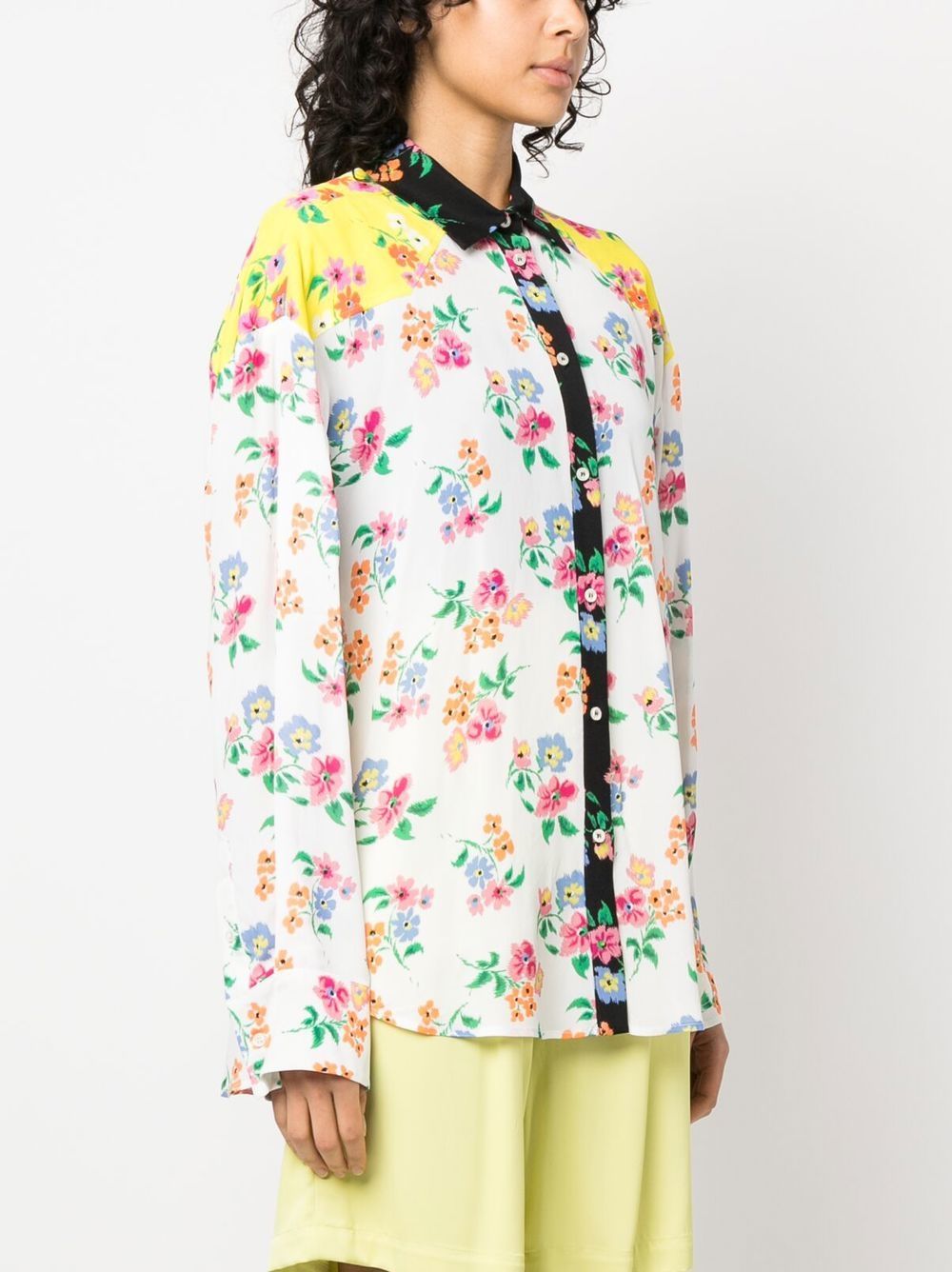 Shop Msgm Floral-print Long-sleeve Shirt In White