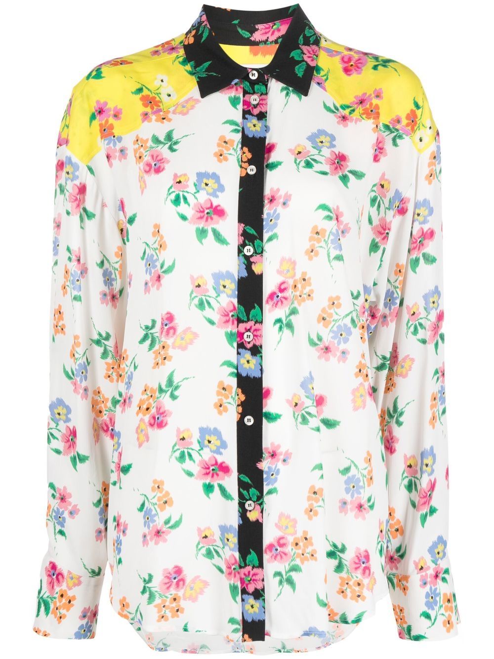 Shop Msgm Floral-print Long-sleeve Shirt In White