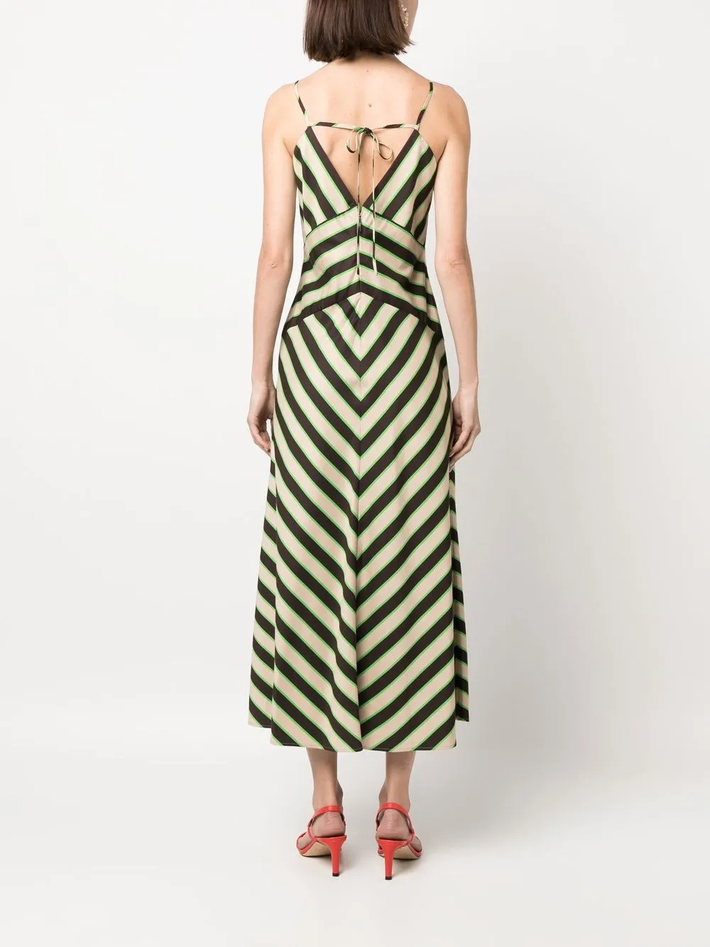 Msgm Chevron-print Rear-tie Dress In Nude