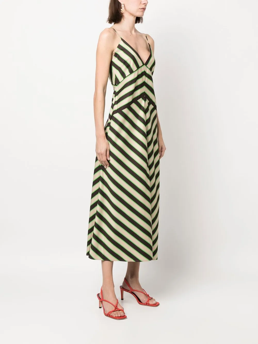 Msgm Chevron-print Rear-tie Dress In Nude