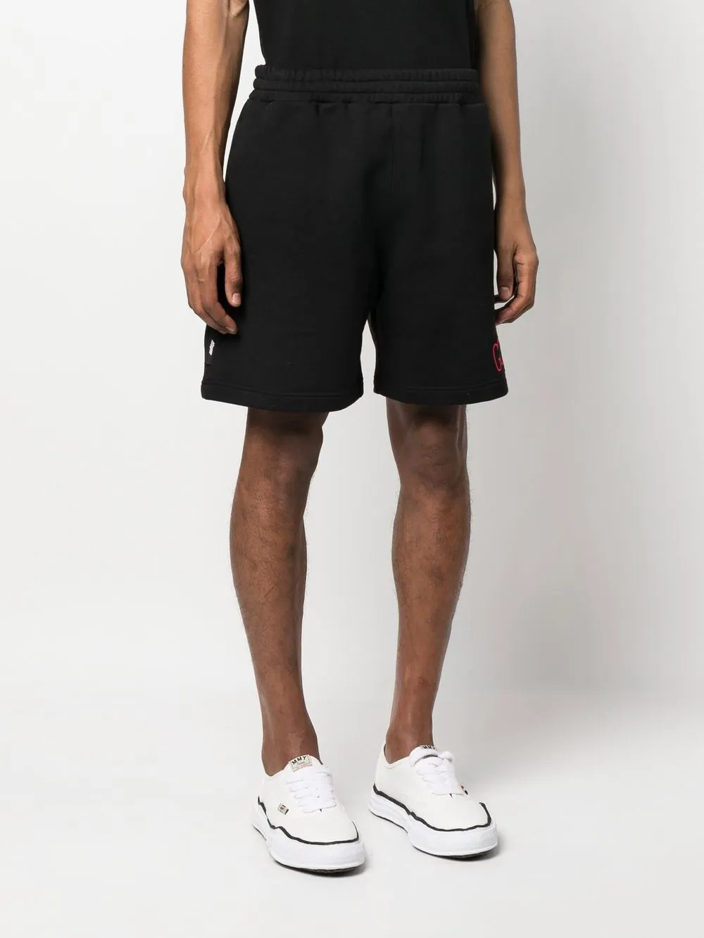 Msgm Embroidered-logo Cotton Track Shorts In Black