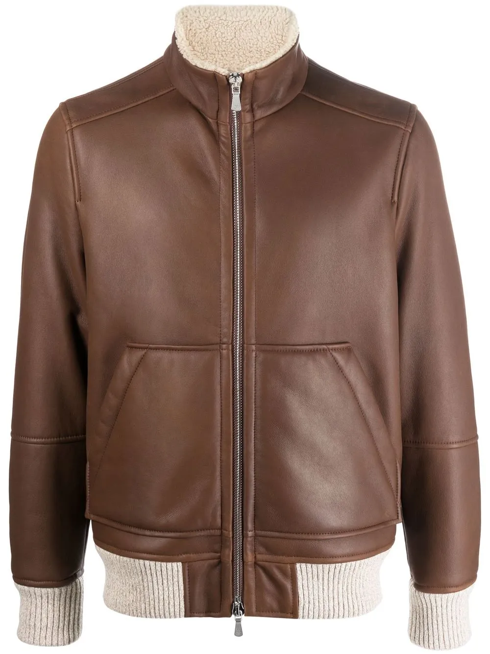 

Eleventy shearling-lined leather jacket - Brown