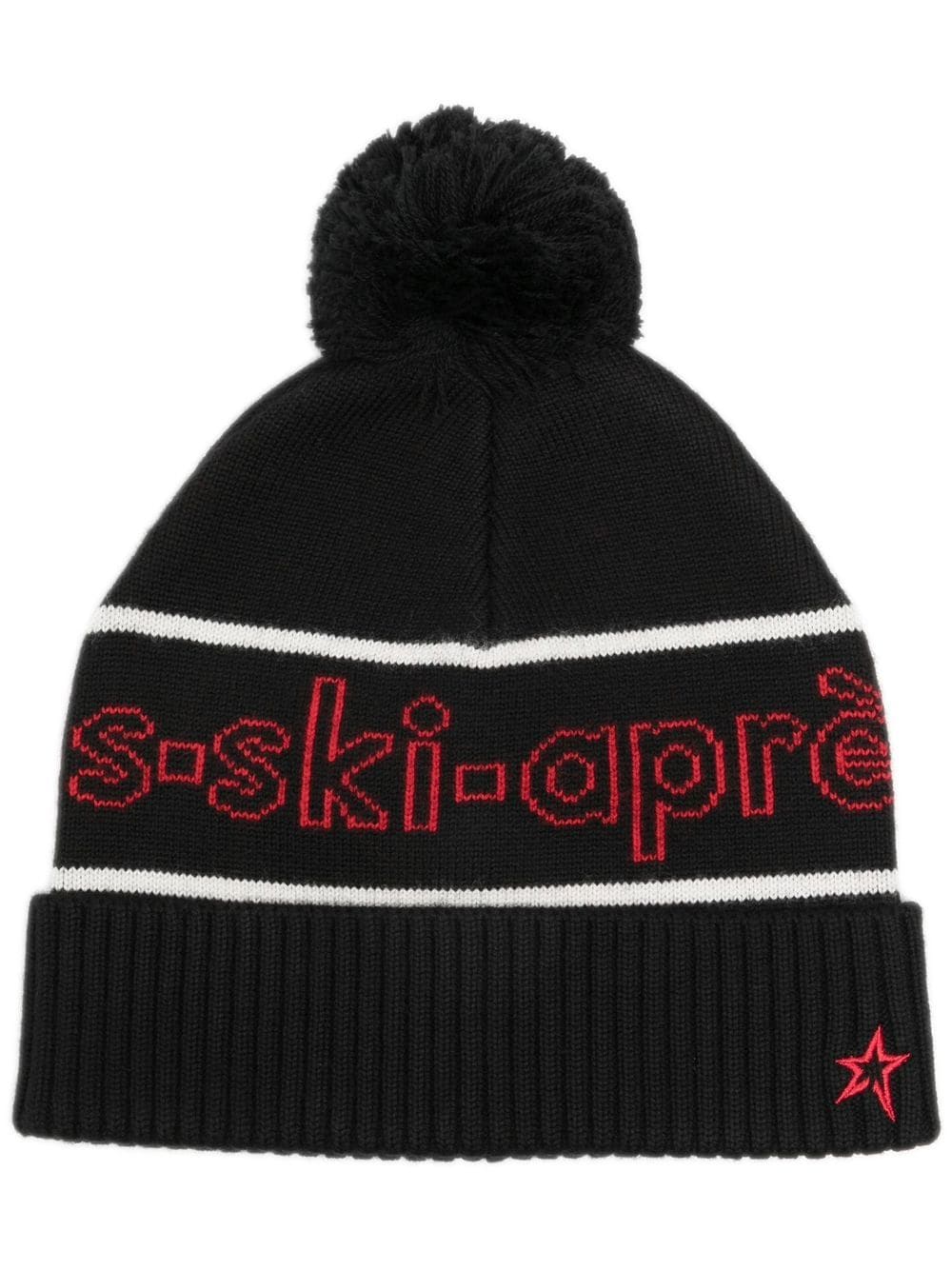 Perfect Moment Intarsia-slogan Knit Beanie In Schwarz