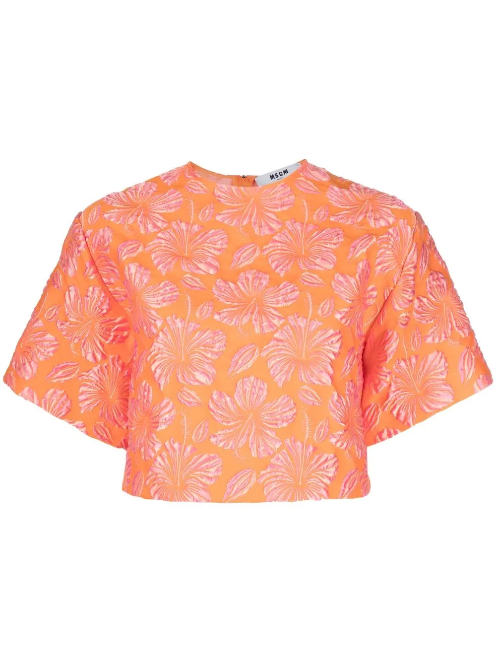 

MSGM floral-jacquard crop top - Orange