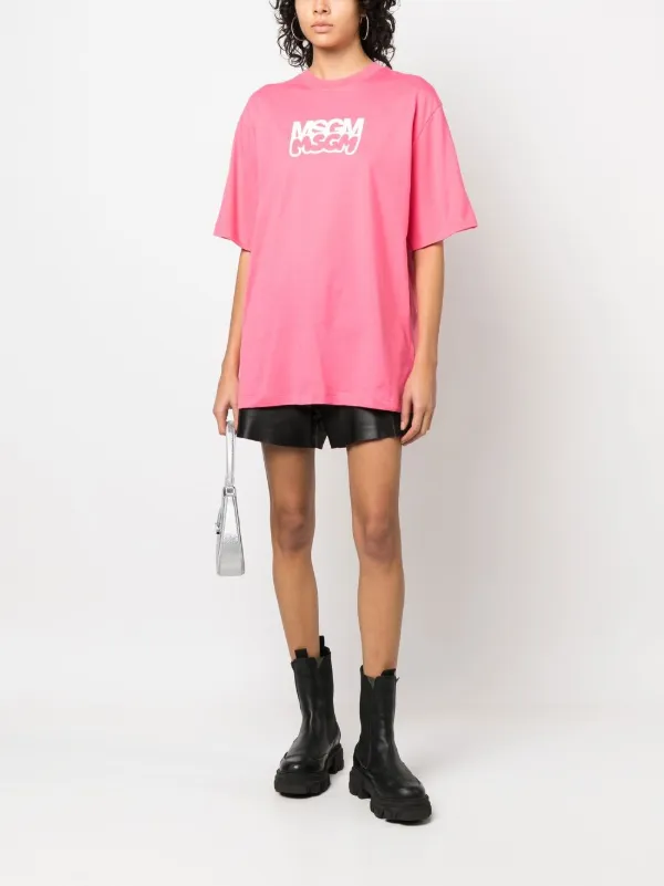 MSGM ピンク Tシャツ グリッターロゴ MSGM ロゴ Tシャツ | ピンク | FARFETCH JP