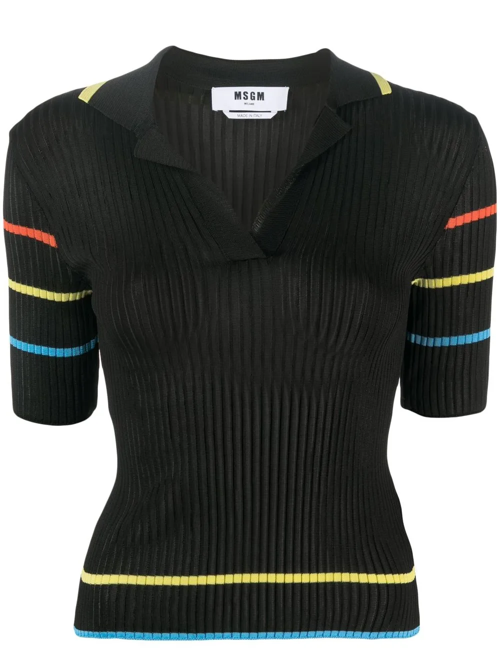 

MSGM stripe-print ribbed polo top - Black