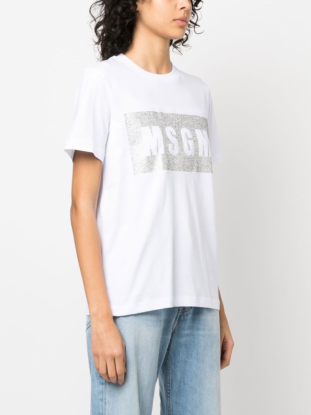 Shop Msgm Logo-print Glitter T-shirt In White