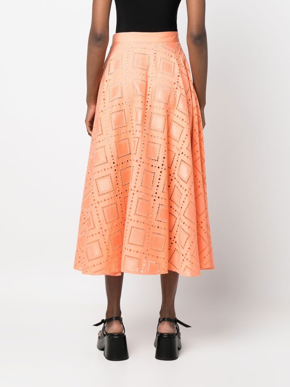 Shop Msgm High-waisted Midi Skirt In Orange