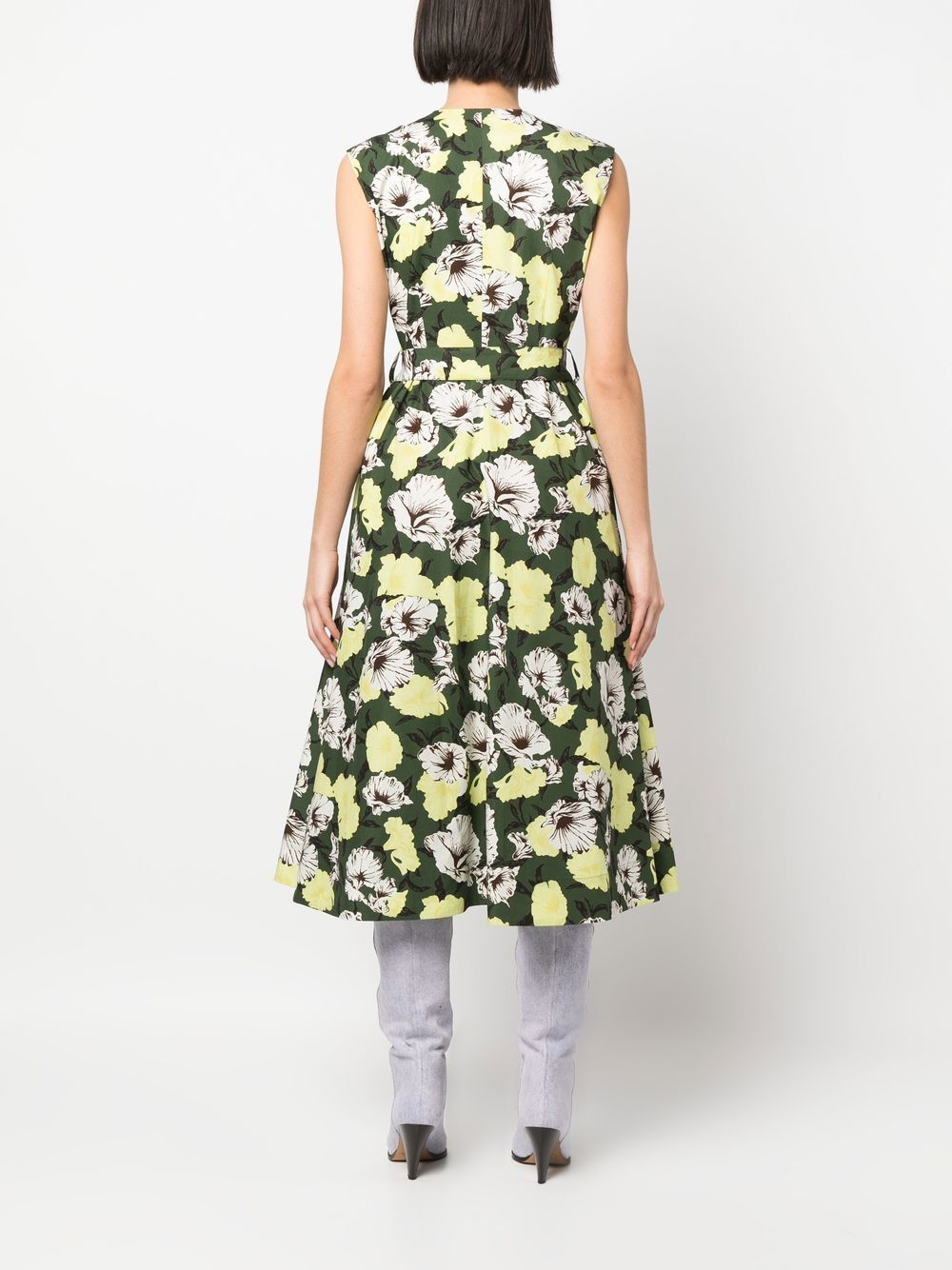 Shop Msgm Floral-print Sleeveless Dress In 绿色