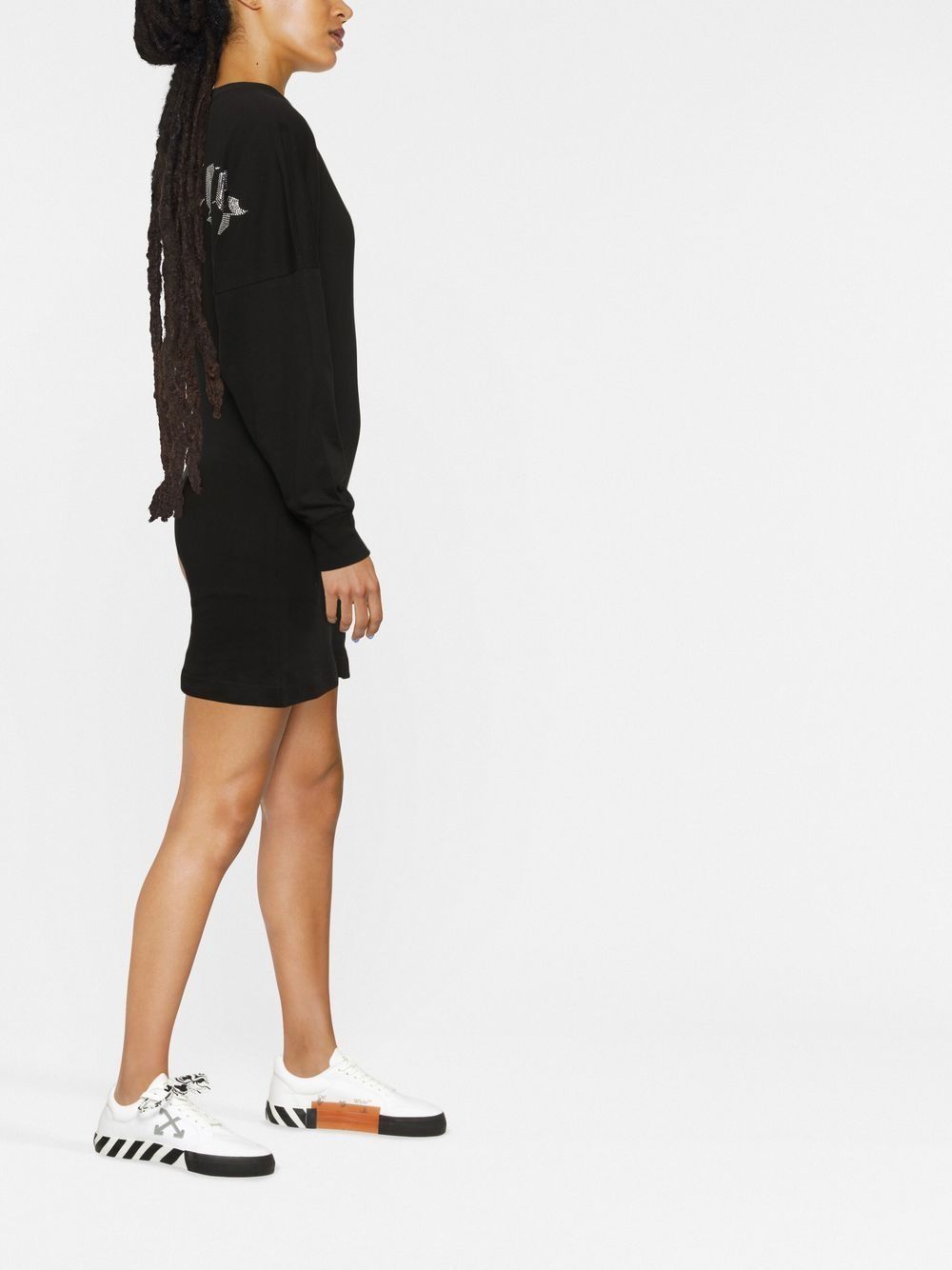 Shop Palm Angels Glitter-logo Jumper Dress In Black Glittered