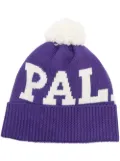 Palm Angels logo knitted pompom beanie - Purple