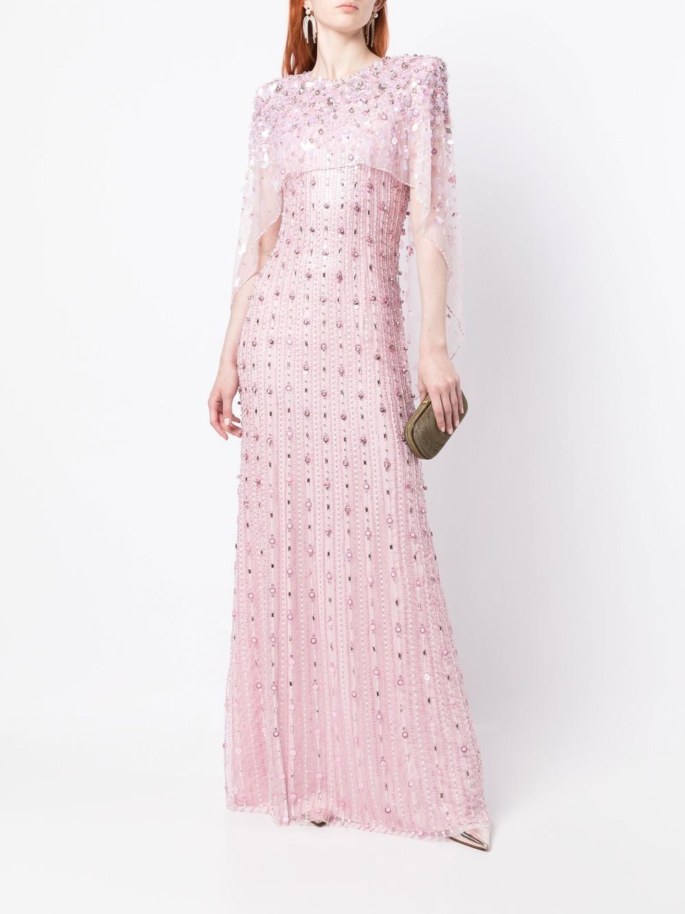 Shop Jenny Packham Nettie Rhinestone-embellished Dress In Pink