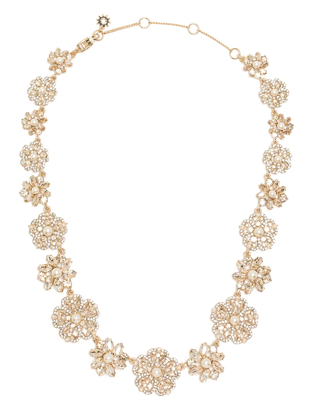rhinestone-embellished floral-motif necklace