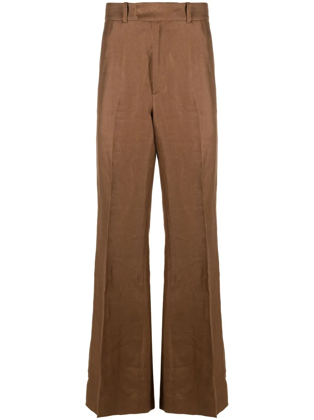 73 London Pleated Linen Flared Trousers In Brown