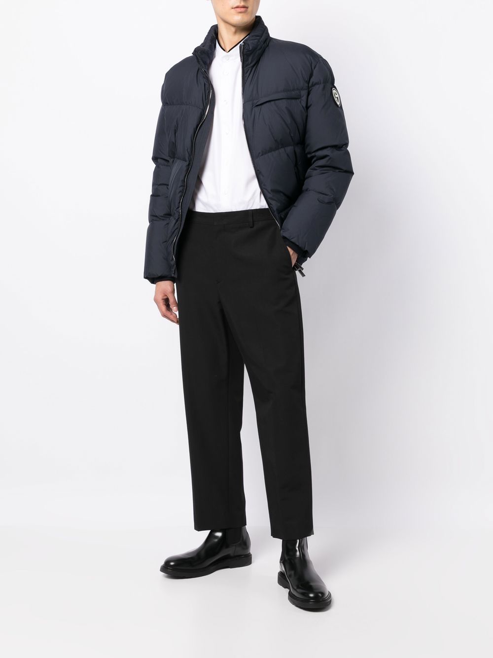 Giorgio Armani logo-patch sleeve padded jacket - Blauw