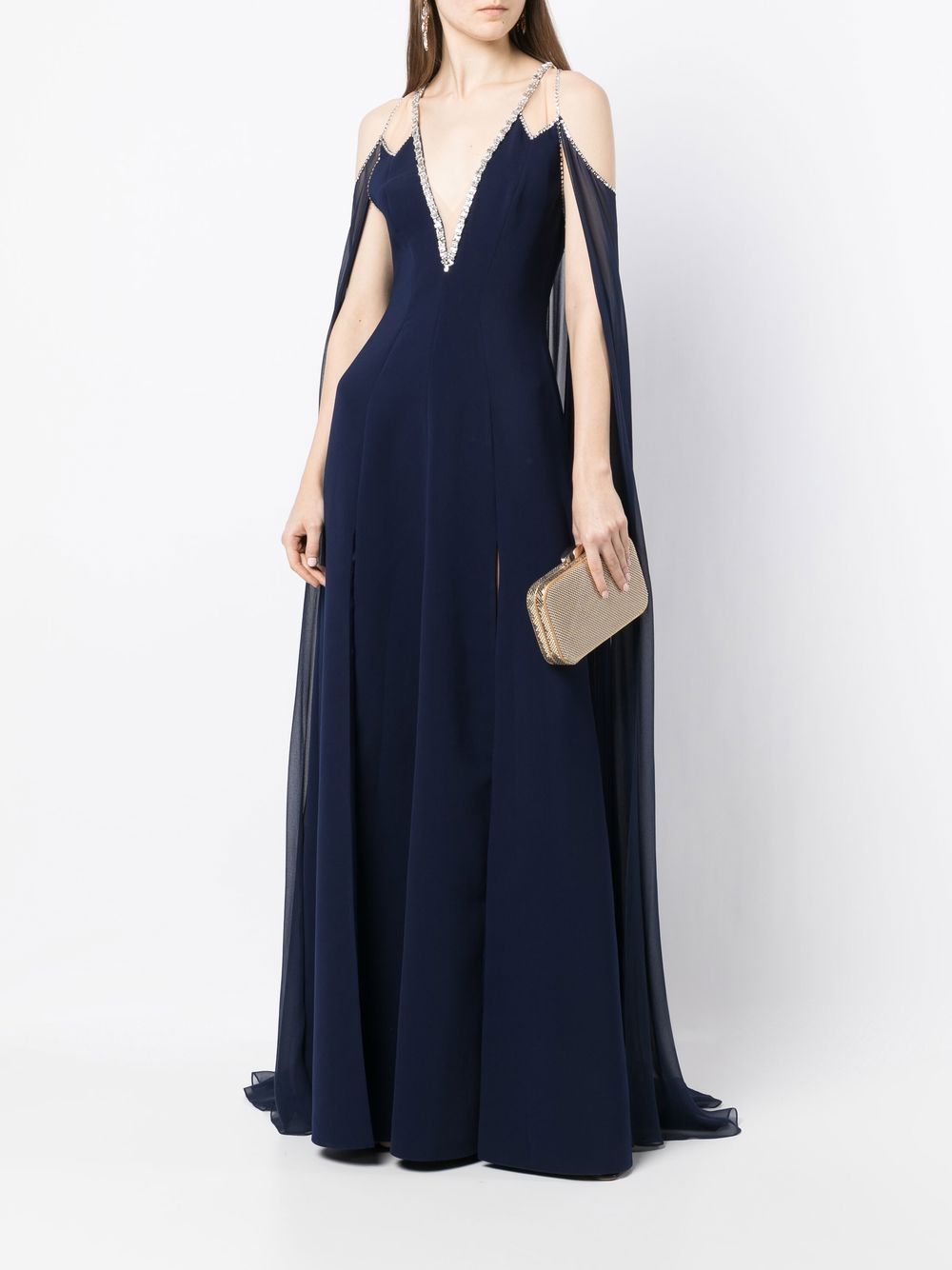 Jenny Packham Avondjurk met V-hals - LIGHT NAVY