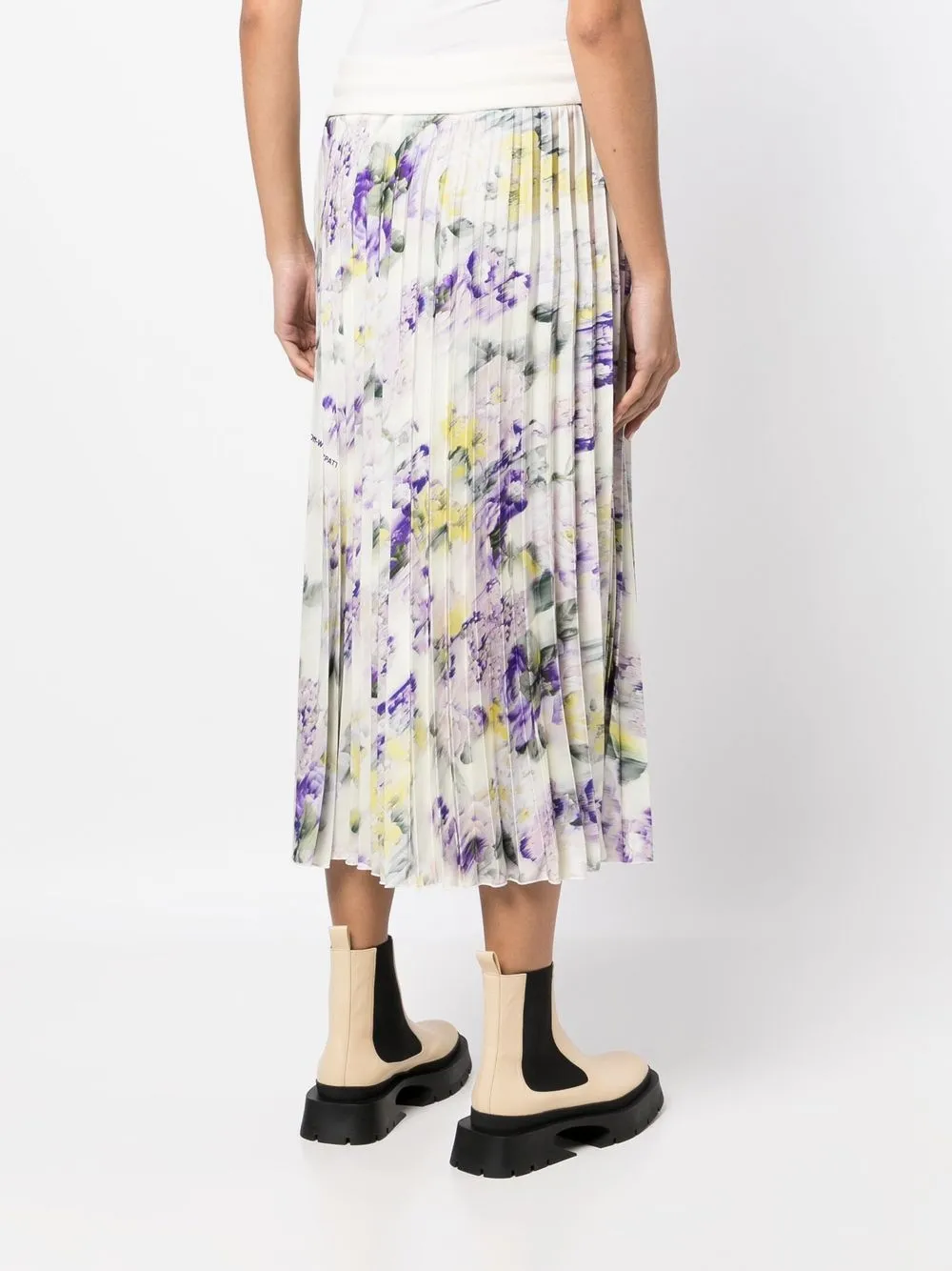 Off-white Drawstring Floral Print Pleated Skirt In 绿色