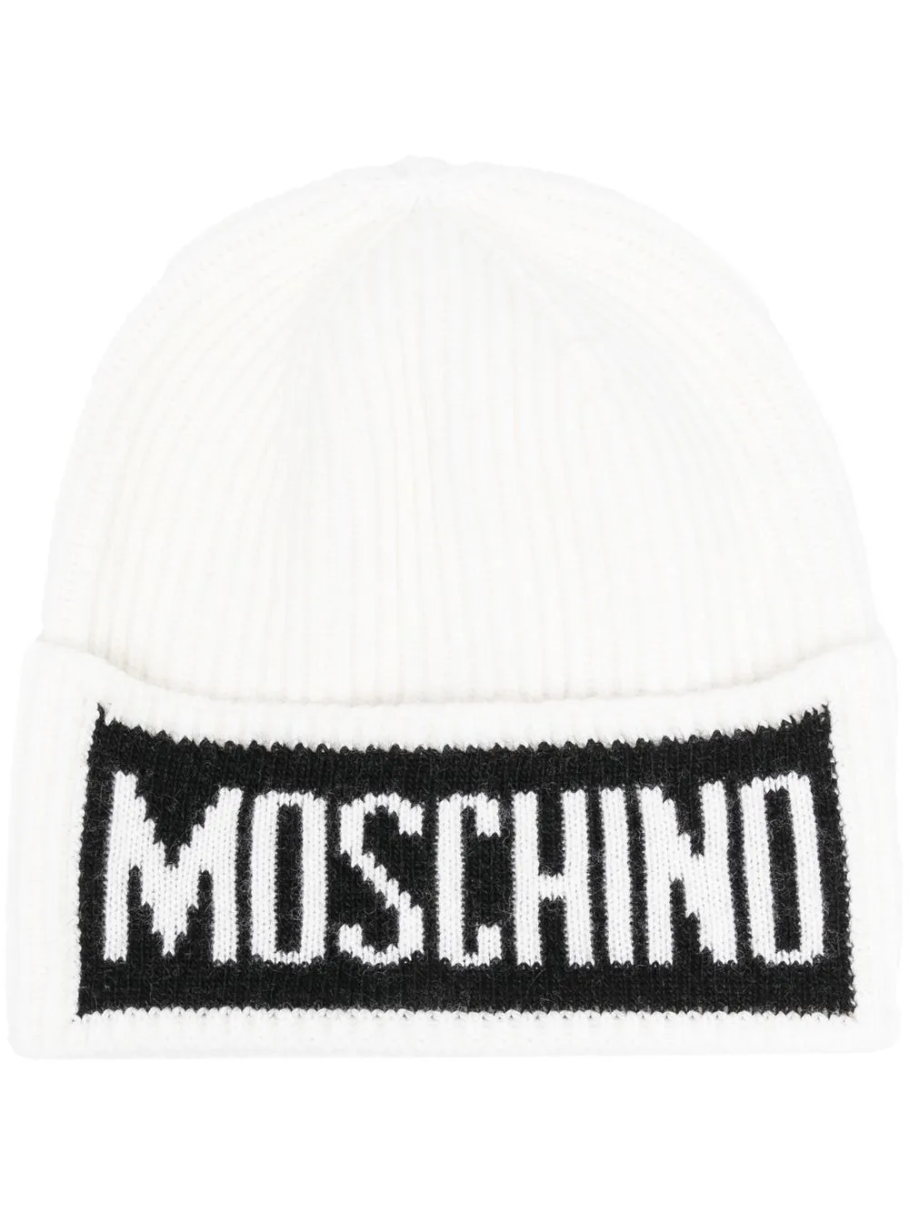 

Moschino gorro de canalé con logo en intarsia - Blanco