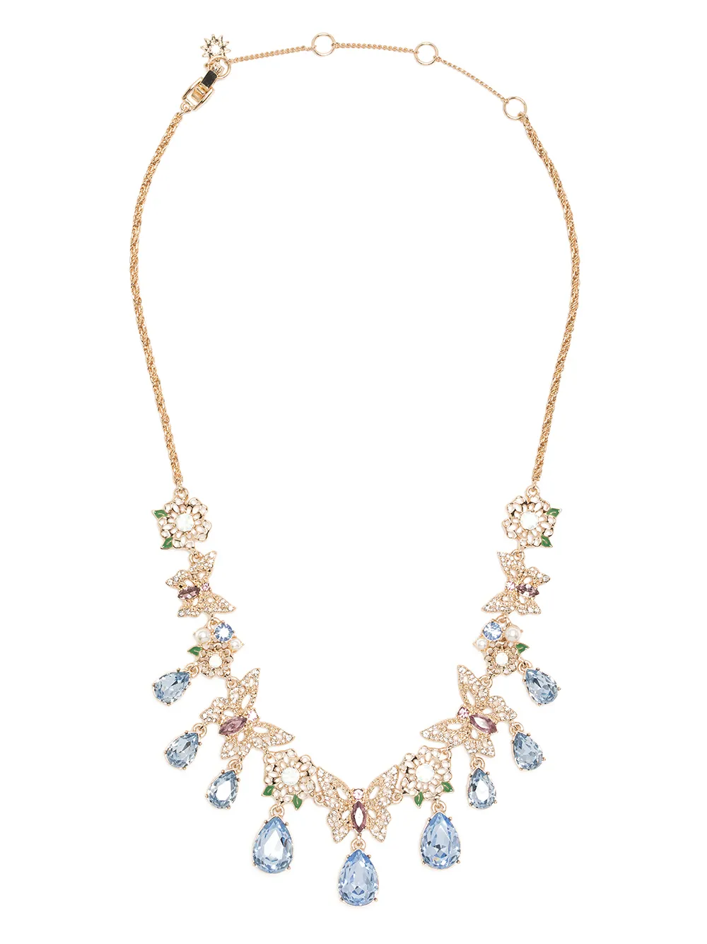 rhinestone-embellished butterfly-motif necklace