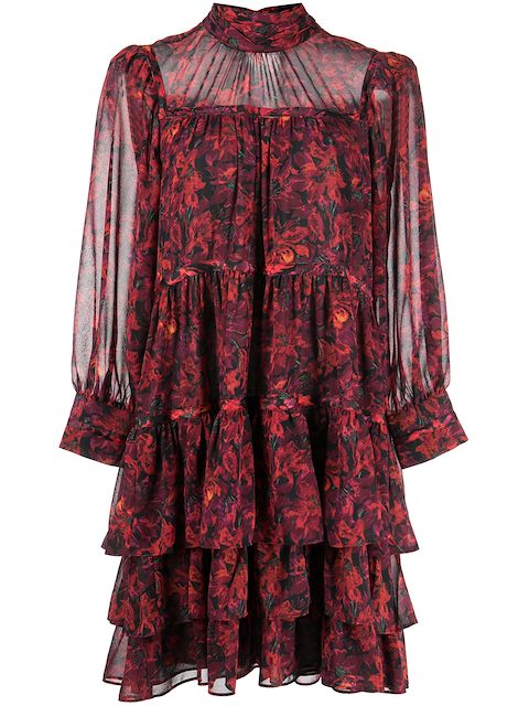 Cinq A Sept Gestuftes Kleid mit Blumen-Print