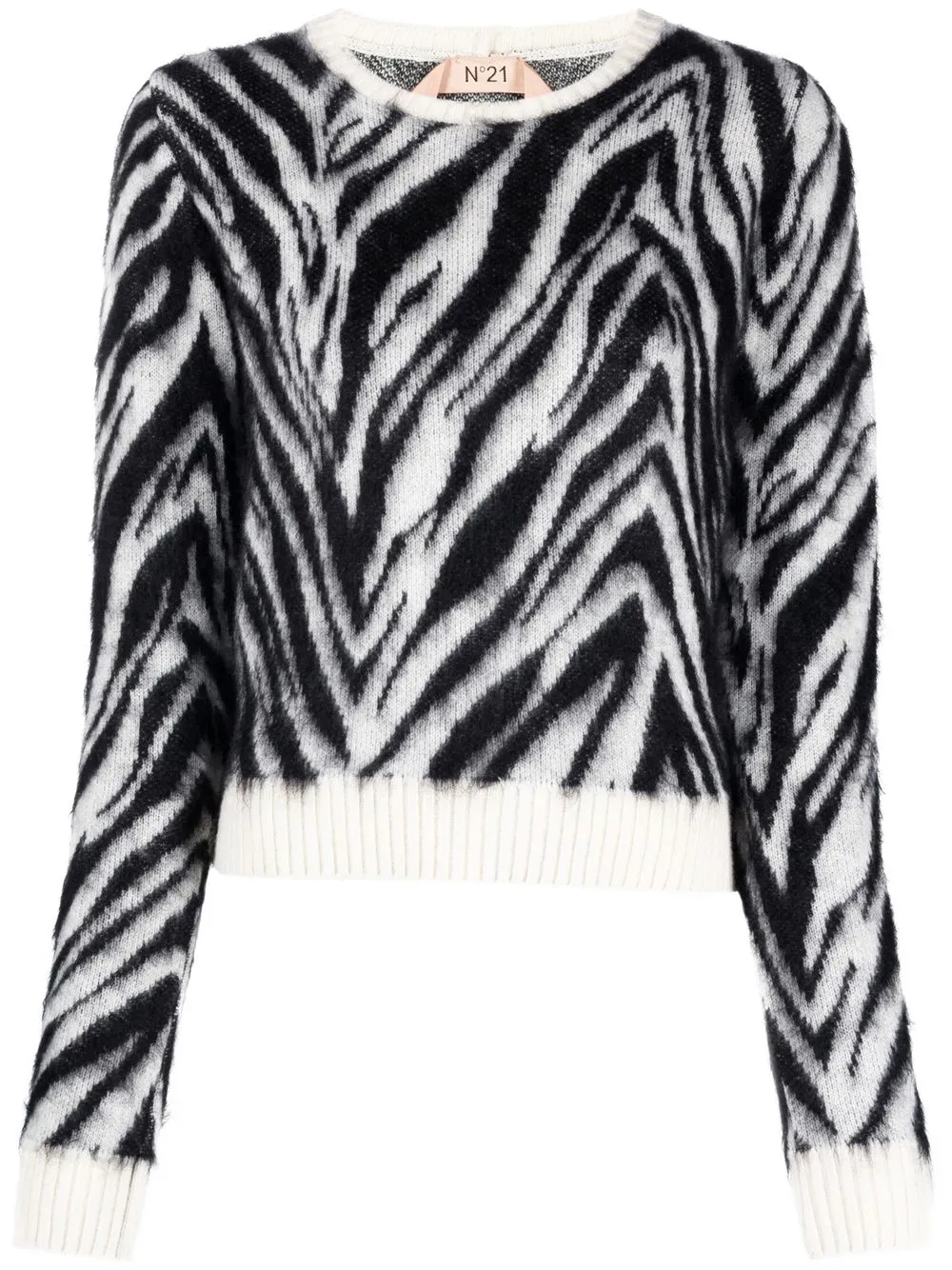 Nº21 zebra-print Crew Neck Sweater 
