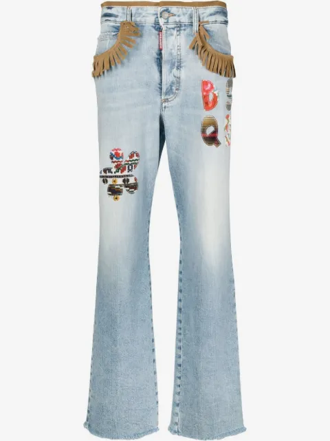 DSQUARED2 fringed-trim bootcut jeans