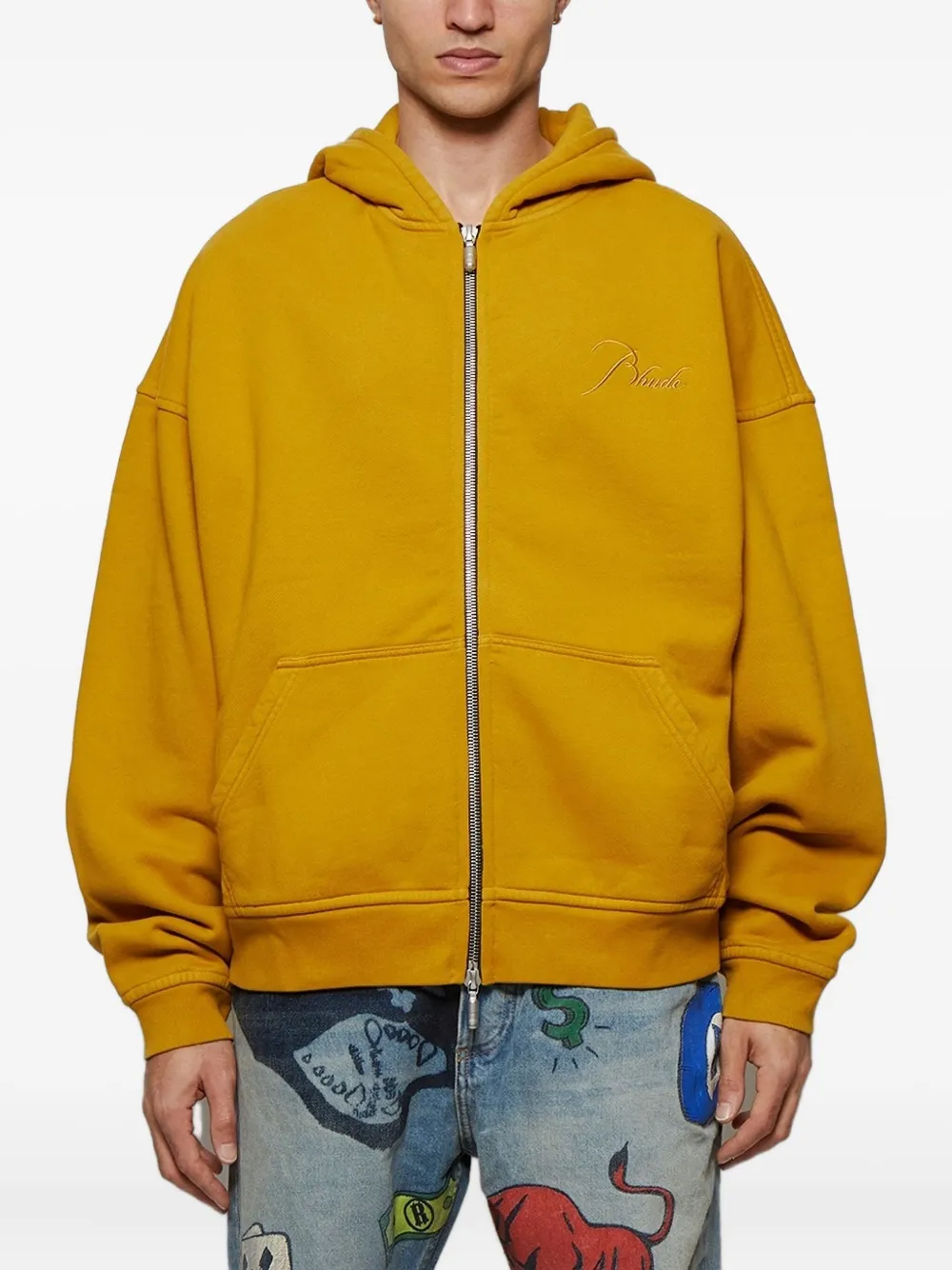 RHUDE logo-embroidered hoodie Geel