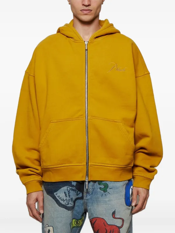 トップス rhude embroiodered logo zip sweatsh RHUDE logo-emboridered quarter-zip Sweatshirt | Yellow | FARFETCH