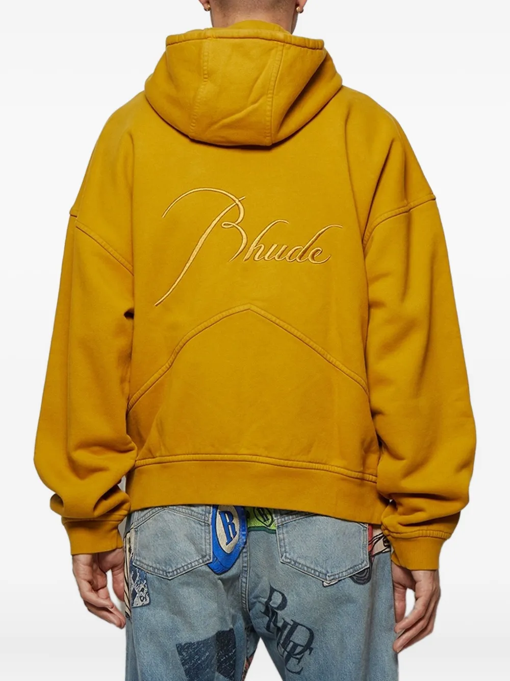 RHUDE logo-embroidered hoodie Geel