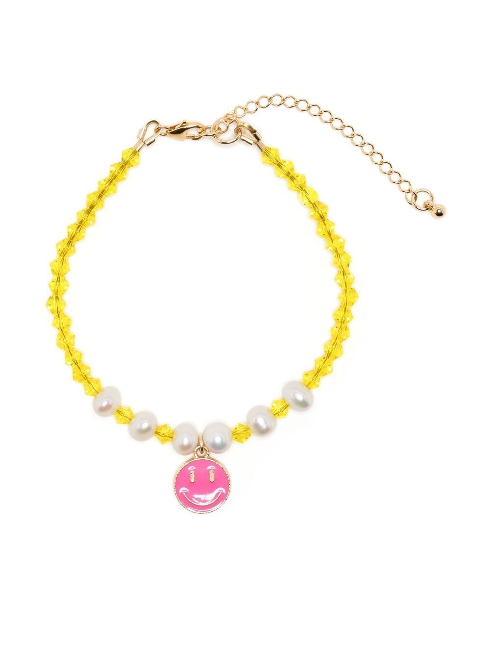 A Sinner In Pearls Yellow Smiley Crystal Beaded Pearl Bracelet