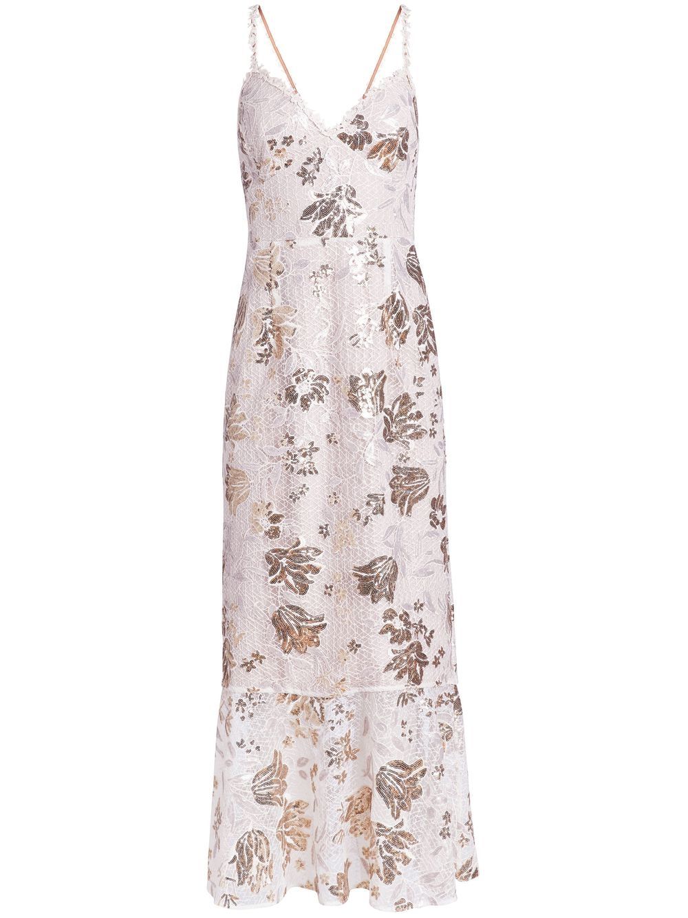 Marchesa Notte Floral-embroidered Midi Dress In Weiss