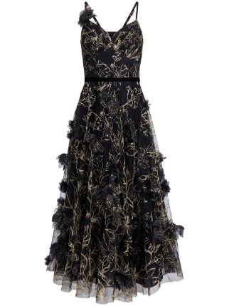 Marchesa Notte floral-appliqué Midi Dress - Farfetch