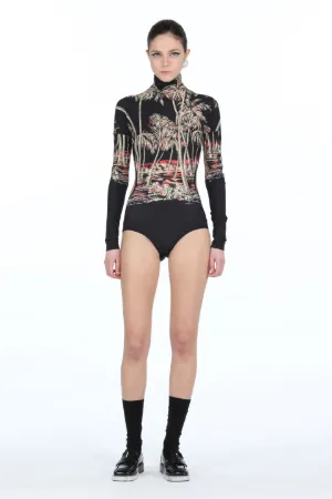 Palm Tree-Print Backless Bodysuit