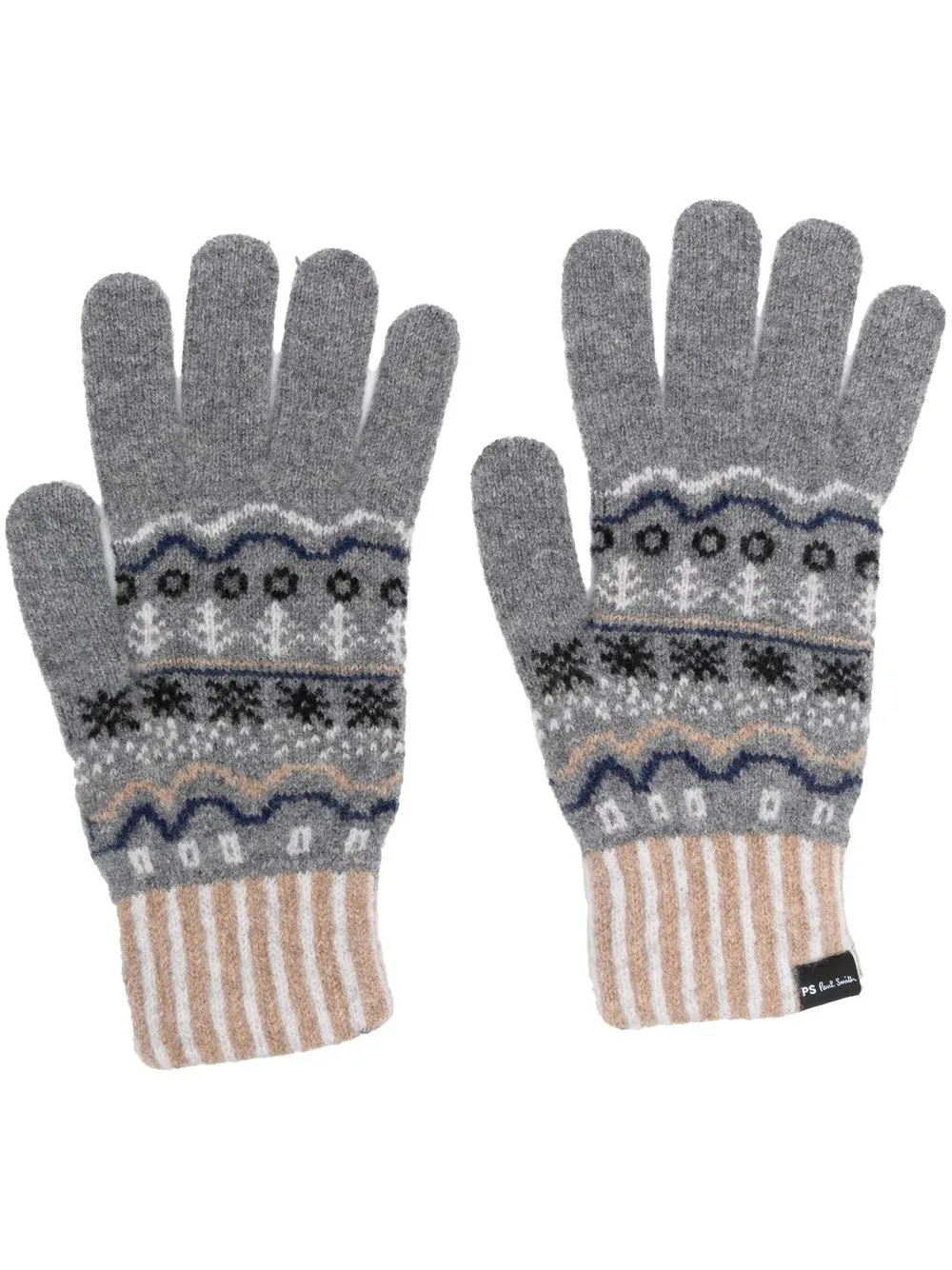 

PS Paul Smith fair isle intarsia knit gloves - Grey