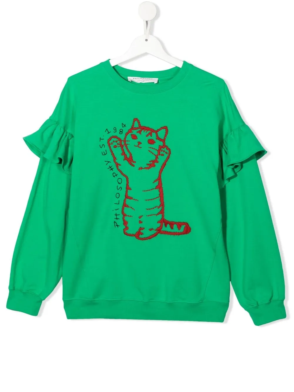 

Philosophy Di Lorenzo Serafini Kids TEEN embroidered-cat ruffle sweatshirt - Green
