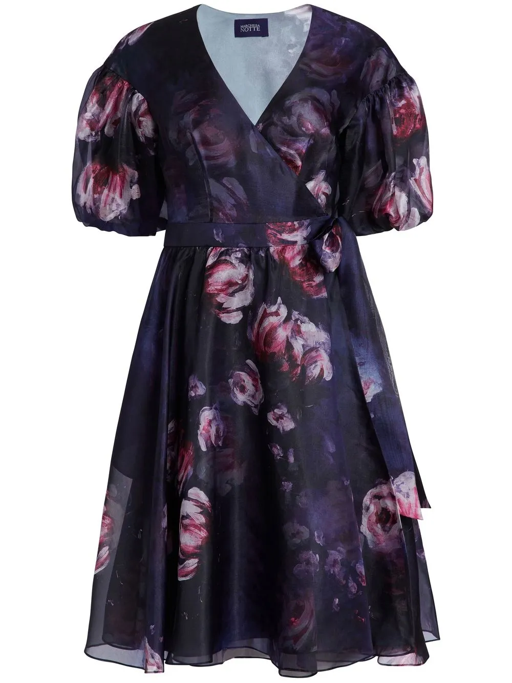 

Marchesa Notte floral-print wrap dress - Black