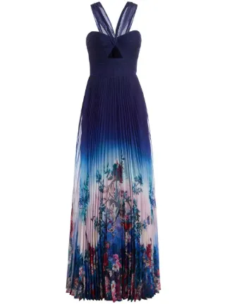 Marchesa Notte floral-print Pleated Gown | Blue | FARFETCH BE Marchesa Notte floral-print Pleated Gown | Blue | FARFETCH BE