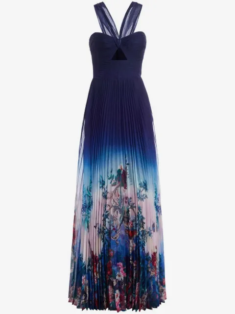 Marchesa Notte floral-print pleated gown