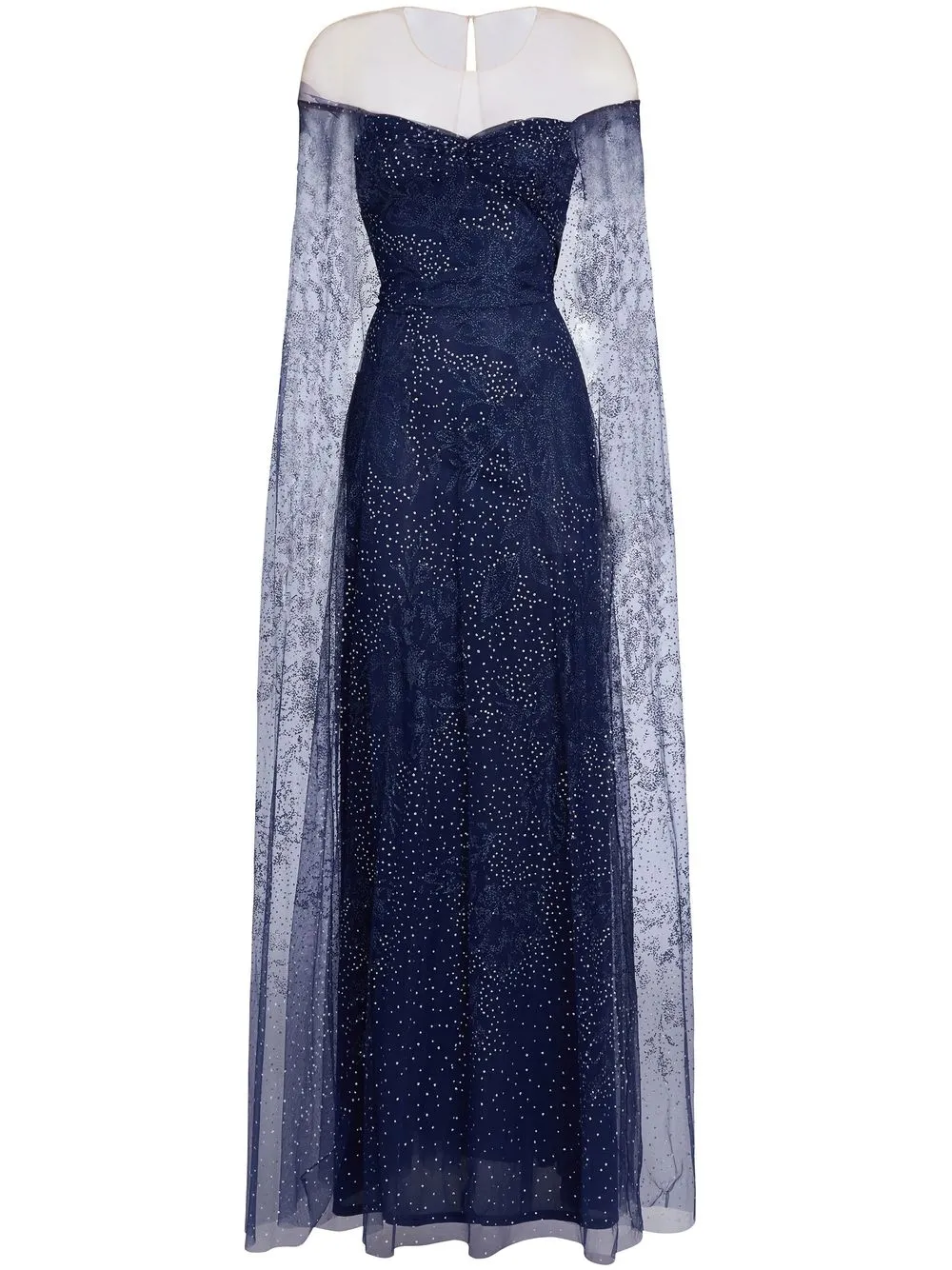 

Marchesa Notte tulle-overlay embellished gown - Blue