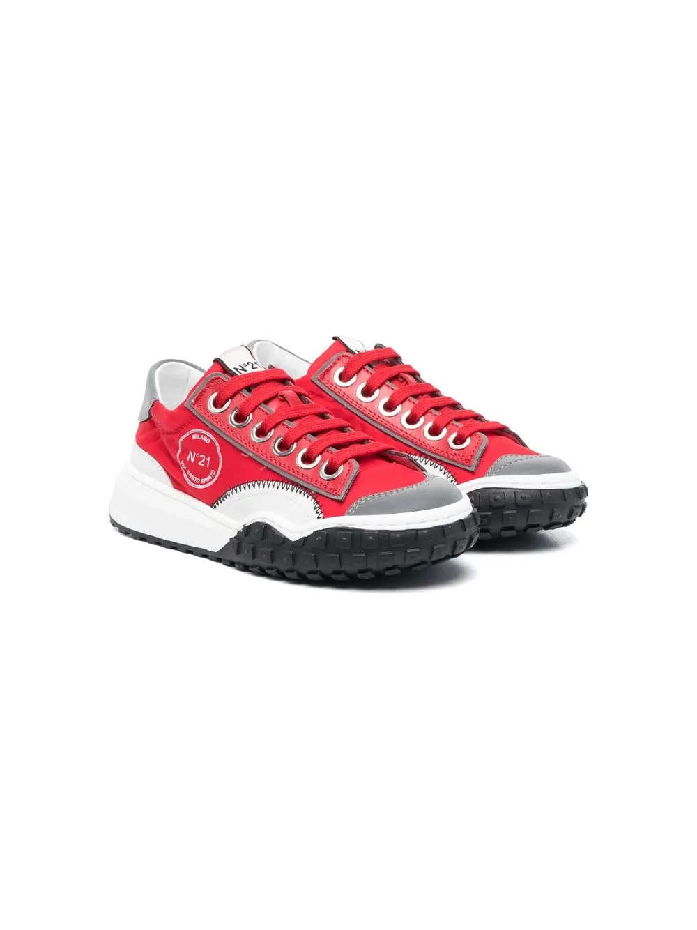 

Nº21 Kids logo-print panelled low-top sneakers - Red