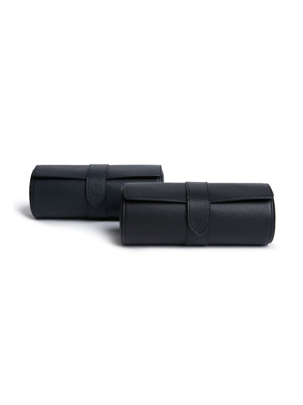 Shop Smythson Panama Leather 3-watch Roll In Black