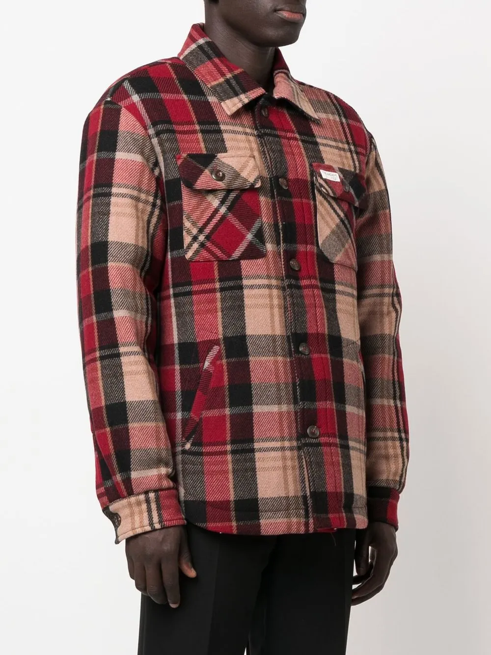 Shop Fay Plaid Check Padded Shirt Jacket In Red